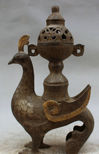 USPS to USA S1477 14" Old Chinese Bronze Bird Peacock Phoenix Zun Statue Incense Burner Censer 2024 - buy cheap