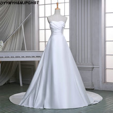 Белые атласные свадебные платья с складки вырез сердечком Часовня Поезд церковные свадебные платья 2024 - купить недорого
