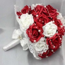 Beautiful artificial red wedding flowers bridal bouquets Pearls Flower Rose Bouquet 2024 - buy cheap
