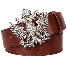 Cool men's leather belt Headed eagle hip hop punk belt metal Double headed eagle pattern Russian style belt rock dress up strap 2024 - buy cheap