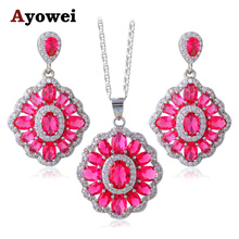 Atractivos conjuntos de joyas de moda de cristal de alta calidad estampado Rosa Zirconia pendientes Collar para mujeres JS653A 2024 - compra barato