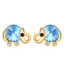 Brincos de elefante fofo defletor, cristais de swarovski, piercing de cor dourada para mulheres, festas, meninas, animais, presentes 2019 2024 - compre barato