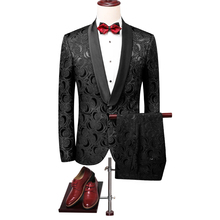 Traje de un botón para hombre, traje de Jacquard negro con pantalones, chal para cuello de esmoquin, hecho a medida traje de boda, 2 piezas (chaqueta + Pantalones), 2019 2024 - compra barato