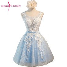 Beauty-Emily Light Sky Blue Lace Short Prom Dresses 2019 Tulle A-Line Applkiques Lace-Up Cocktail gow Party homecoming dress 2024 - buy cheap