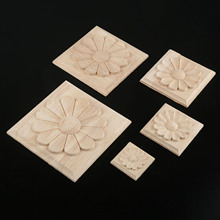 1Pc Flower Carving Natural Wood Appliques For Furniture Cabinet Unpainted Wood Mouldings Decal Decorative Figurine 4/6/8/10/12cm 2024 - buy cheap