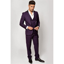 (Пиджак + брюки + жилет) темно-фиолетовый мужской костюм крутой дизайн с отворотом мужской праздничный смокинг для выпускного вечера красивый свадебный костюм жениха 2024 - купить недорого