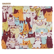 Haisen, série de gatos fofos, tecido de linho de algodão estampado para faça você mesmo, acolchoado e costura, pano de mesa/capa de móveis/material de almofada 2024 - compre barato