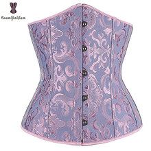 Light Purple Jacquard Flora Corset Under Bust Women Bustier Elastic Boned Corsets Busk Closure Korset Daily Outwear Corselet Hot 2024 - buy cheap