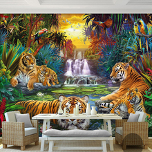Custom Photo Wall Paper Original Forest Waterfall Tigers Animal 3D Large Mural Wallpaper For Living Room Bedroom Papel De Parede 2024 - buy cheap