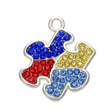 Eco friendly Metal Alloy Enamel Rhinestone Crystal Autism Puzzle Piece Jigsaw Charms Pendants 2024 - buy cheap