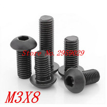 1000PCS ISO7380  m3*8 M3 x 8mm Steel with black hex hexagon socket button head screw 2024 - buy cheap