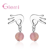 Factory Price Lovely Women Girls Jewelry Accessories With Pink AAA Round Crystal 925 Sterling Silver Earring For Girl 2024 - buy cheap