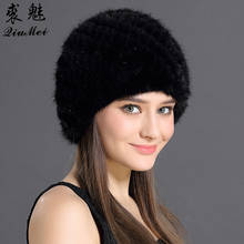 QiuMei Mink Fur Hat Women With Natural Real Fur Female Cap Women's Winter Hat Mink Fur Real Knitting Cap Pineapple Hat Hold Ear 2024 - buy cheap