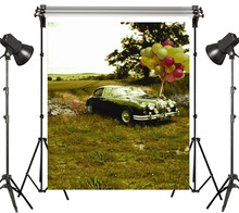 Black Car With Balloon In Field Polyester Washable No Crease Background Photography Backdrops Studio Props Photographic Seamless 2024 - buy cheap