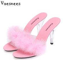 Shoe Woman Slippers 2019 Transparent Crystal  Heels 10cm Waterproof Wedding Shoe Sexy Big Yards Interest maomao Slipper 2024 - buy cheap