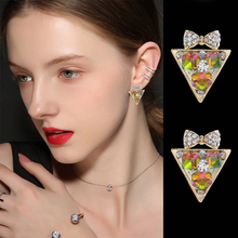 Classic Triangle Bowknot Rhinestone Stud Earrings For Women Vintage Geometric Square Crystal Earring Fashion Brand Party Jewelry 2024 - buy cheap