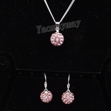 Conjunto de joias femininas, 10 conjuntos de brincos e colar com pingente de bola de discoteca rosa 2024 - compre barato