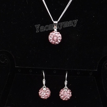 Rhinestone Jewellery Set Pink Disco Ball Pendant Earrings And Necklace For Women 10 Sets Wholesale 2024 - buy cheap