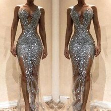 Shiny Mermaid Arabic Evening Party Dresses Sexy Side Slit  Middle East Formal Dress One Shoulder Long Prom Gown 2019 Vestidos 2024 - buy cheap