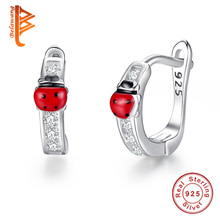 Lovely Cute Red Enamel Animal Ladybug Stud Earrings for Women 925 Sterling Silver Earrings for Children Jewelry Christmas Gift 2024 - buy cheap