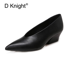 Plus Size 33-40 Office Career Woman Pumps Fashion V-mouth Ladies Heels Shoes Pointed Toe Leather Shoes New Elegant Women's Pumps 2024 - buy cheap