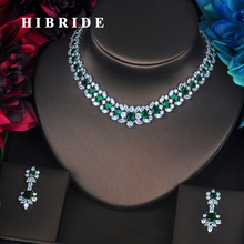 HIBRIDE брендовый красивый зеленый цветок в форме кубического циркония Дубай ювелирные наборы для женщин Свадебное платье невесты Аксессуары N-386 2024 - купить недорого