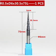 Free shipping-1PCS R0.5*D6*30.5*75L*2F HRC55 Tungsten solid carbide Coated Tapered Ball Nose End Mill taper and cone end mills 2024 - buy cheap