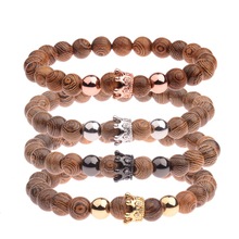 OIQUEI New Arrivals Wooden Beads Strand Bracelet Men Handmade Buddha Wood Gold Color Copper Queen Crown Charm Bracelets Jewelry 2024 - buy cheap
