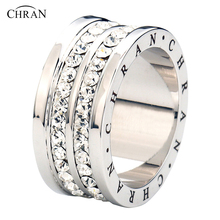 Chran Brand Costume Wedding Jewelry Finger Rings Fashion 2 Rows Crystal Engagement Rings for Women 2024 - buy cheap