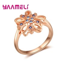New Attractive Retro Rose Gold  Five Petal Rings For Women 925 Sterling Silver Shinning Blue Zircon Statement Jewelry 2024 - buy cheap
