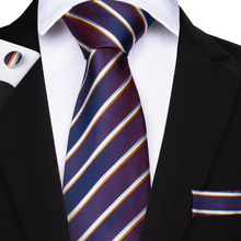 DiBanGu New Purple Yellow Tie for Men 100% Silk Striped Tie Clip Hanky Cufflinks Men's Tie Wedding Business Tie Set SJT-7027 2024 - buy cheap