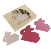 Rompecabezas Montessori de madera para bebé, 5 capas de aprendizaje de juguete educativo, conejo, 14,5x11x2,5 cm 2024 - compra barato