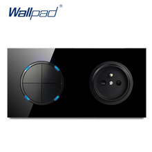 Wallpad L6 Black Tempered Glass 4 Gang 1 Way 2 Way Push Switch With French Wall Electrical Socket 16A Round Design 2024 - buy cheap