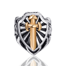 MensMens-anillo de acero inoxidable, espada dorada cruzada, caballero, motorista, Vintage, venta al por mayor, talla 7-13 2024 - compra barato