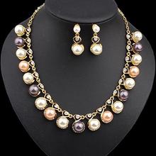 Women Faux Pearls Rhinestone Chain Necklace Earrings Wedding Bride Jewelry Set hot 2024 - buy cheap