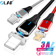 OLAF Fast charge 3.0 Magnetic Double-Side LED Micro USB Type C Cable For Samsung S8 S9 Plus Charger cord for Iphone X XR XS Max 2024 - buy cheap