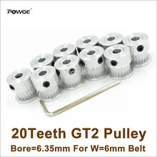 POWGE 10pcs 20 Teeth 2GT Timing Pulley Bore=6.35mm Fit Width=6mm 2GT Timing Belt 3D Printer Parts 20T 20Teeth GT2 Pulley 2024 - buy cheap