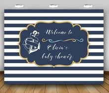 Custom Nautical Anchor Blue And White Striped Frame Baby Shower photo backdrop   Computer print party background 2024 - buy cheap