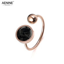 AENINE-anillo creativo de acero de titanio para Mujer, Anillos de aniversario de forma redonda de magnesita blanca, oro rosa, AR17054 2024 - compra barato