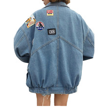 Куртка-бомбер женская с длинным рукавом, Повседневная Свободная винтажная джинсовая куртка в стиле Харадзюку, дизайнерский пиджак с нашивками 2024 - купить недорого