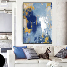 Картина маслом на холсте, акриловая каудровая декоративная синяя картина, современная абстрактная Настенная картина, настенные картины для гостиной, домашний декор 12 2024 - купить недорого