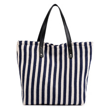 Stripes Women Zipper Large Capacity Shopping Totes Canvas Shoulder Handbags Reusable Shopping Bags Travel Shopping Bags 2024 - buy cheap