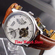 Parnis 43mm White dial power reserve date brown strap deployant clasp Automatic movement  Men's watch 413 2024 - buy cheap