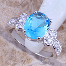 Splendid Sky Blue Cubic Zirconia White CZ Silver Plated  Fashion Ring Size 6 / 7 / 8 / 9 R0089 2024 - buy cheap
