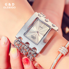 G & d gle & vdo relógio feminino retangular, estilo de luxo, caixa feminina, relógio de pulso de quartzo, pulseira tripla, zegarek damski 2024 - compre barato