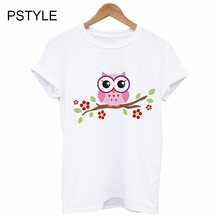 Kawaii dos desenhos animados Harajuku Impressão Femal Camiseta Verão de Manga Curta Projeto Da Coruja Camisas Engraçadas de T Animais Branco Tops Streetwear 2024 - compre barato