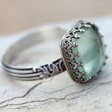 Женское Винтажное кольцо, серебряное, Мятное, зеленое, с лунный камень, простой зеленый, Квадратный, с цирконием 2024 - купить недорого
