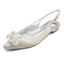 OnnPnnQ Pontas Do Dedo Do Pé Plana Sapatos de Casamento para a Noiva De Cetim Floral Voltar Bracelete Nupcial Do Casamento Vestido de Festa Sapatos 2024 - compre barato