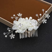 European Handmade Bridal Silk Flower Headbands Pearls Hairpins Comb Women Crystal Headdress Headpiece Hair Pin Ornaments 2CR080 2024 - buy cheap