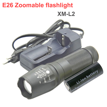 Linterna led de XM-L2 lúmenes E26, luz de flash con Zoom, 1x26650, batería de 26650 mah y cargador, 6800 2024 - compra barato